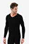 Men's Black V-Neck Long Sleeve Undershirt Badi 100% Cotton Ribbed - 2
