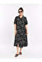 Women's Plus Size Patterned Cotton Viscose Midi Oversize Loose Cut Shirt Dress
