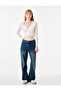 Viscose Blend V-Neck Long Sleeve Buttoned Lace Detailed Crop T-Shirt