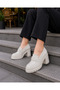 Women's Metal Buckle Detail Loafer Shoes-Beige Patent Leather - 6