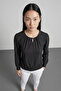 Harare Women's Drawstring Drop Neck Buttoned Knitted Jacquard Stretchy Long Sleeve Blouse & Hijab Blouse - Black - 3