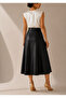 Loose Leather Skirt with Black Slits - 4