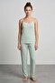 Thick Striped Straps Lace Pajama Set - 2