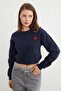 3 Thread Heart Embroidered Crop Sweatshirt - 5