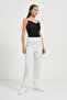 Women's Striped Basic Wide Leg White Baggy Trousers - 2