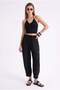 4307 Women's Elastic Waist Carrot Leg Shalwar Trousers Black - 5