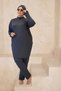 1738 Plus Size Solid Color Hijab Swimsuit - Navy Blue - 2