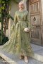 Spanish Sleeve Floral Patterned Khaki Dress