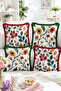 Colorful Flower and Leaf Embroidery-Looking Patterned 4-Piece Fringed Throw Pillow Cover Set