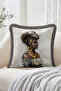 Set of 4 Fringed-Tasseled Throw Pillow Covers with African Woman Figures and Ethnic Patterns - 3