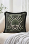 Tree of Life with Roots Patterned Green Black Checkerboard and Celtic Motif Fringed Throw Pillow Cover