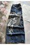 Navy Blue Stonewashed White Tribal Print Harajuku Y2K Unisex Baggy Pants - 2