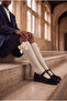 Girls' Ribbon Bow Ribbed Ecru Knee-Length School Socks