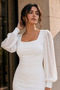 Round Neck Fish Dress - White - 3