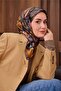 Twill Silk Scarf Anthracite-Mustard Patterned Tok Duruşlu 90X90 - 7