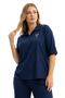 Navy Blue Brooched Collar Shirt - Stylish Trouser Suit Wrinkled Fabric - 3