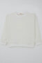 Girl's Sweatshirt with Knitted Appliqué Bow Emblem, Ages 5-9, Ecru - 3