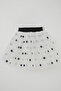 Girl's Tutu Skirt with Score Pattern, Glittery Elastic Waist, Age 5-10, White - 6