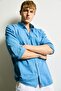Breathable Regular Fit Polo Collar Linen Blend Long Sleeve Blue Shirt H7879Ax26Au - 3