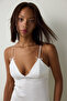 Off White Bridal Delicate V Neck Lace Long Dowry Nightgown - 3