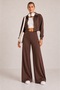 Brown Soft Touch Front Panel Stitched Detailed Wide Leg Modal Trousers - 4
