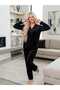 Women's Velvet Pajama Set with Buttons - 2