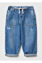 Boy's open denim drawstring waist curled hem denim pants