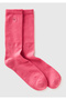 Unisex Pink Cotton Blend Solid Color Logo Towel Socks