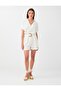 Beige Melange Belt Detailed Linen Blend Mini Jumpsuit - 2