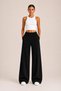 Black Soft Touch Wide Leg Trousers with Elastic Waist, Front Stitching Detail and Pockets - 6