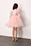 Salmon Sequin Dotted Bow Detailed Girls' Dress - Irene - 4