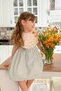 Green Short Sleeve Girls Dress with Scallop Detail and Bow - Rosa