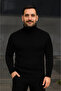 Men's turtleneck knit sweater, cotton thick ribbed weave, regular fit long sleeve winter style - black