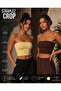 Women's 2-Pack Yellow & Brown Strapless Crop Top Bustier Stretchy Bandeau Blouse – Basic Stylish Casual Top - 3