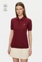 Ashera Burgundy Polo Collar Half Zip Knitwear Embroidered 100% Cotton Standard Fit Women's Tshirt