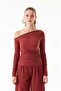 Wrapped Fabric Draped Boat Neck Blouse - 8