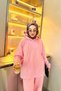 Premium Hooded Double Face Women's Set with Pleated Detail - Pink - 7