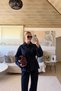 Women's Dark Navy Blue Jean Set Oversize Jacket High Waist Pants Lightweight Lycra Jean Set. - 4