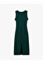 Sleeveless Crew Neck Draped Crepe Fabric Slit Midi Dress - 7