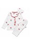 Mother-Daughter Cotton Milan Fabric White Cherry Pattern Shirt Collar Buttoned Sleep Band Pajama Set - 2