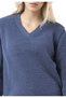 Wp260 Women's Knitted Sweater – V-Neck Sweater with Ribbed Structure and Striped Details on the Sleeves |   Daily - 4
