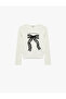 Cotton Long Sleeve Crew Neck Bow Printed T-Shirt - 3
