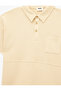 Cotton Textured Short Sleeve Basic Polo Neck T-Shirt with Button and Pocket Detail - 5