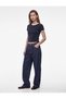 Cotton Color-Contrast Trim Decorated Buttoned Crew Neck Short Sleeve T-Shirt - 3