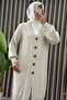 Zübeyde Hirka Acrylic Yarn Fabric Women's Beige Buttoned Cardigan - 2