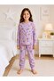 Girls' 100% Cotton Fabric Lilac Color Flowers Patterned Long Sleeve Interlock Winter Pajama Set