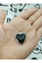 Heart-shaped, black pendant with a lid that opens to hold a picture. - 3