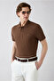 Non-Curling Polo Collar Slim Fit Slim-Fit Cotton T-Shirt with Ribbed Detail