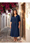 Women's Plus Size Loose Midi Dress with Viscose Ring Detail in Navy Blue - 7