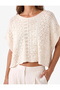 Bat Sleeve Round Boat Neck Openwork Motif Knitwear Sweater - 4